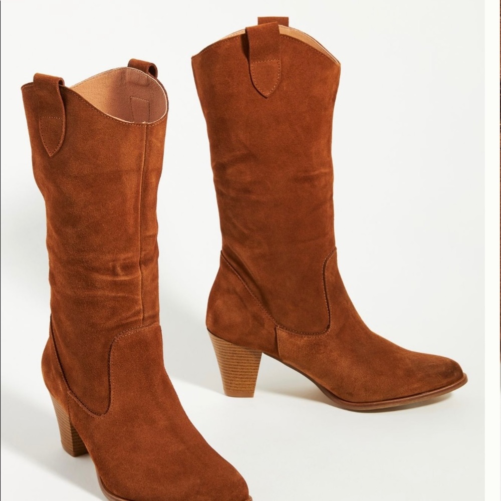Anthropology Brown Suede Cowboy Boots
